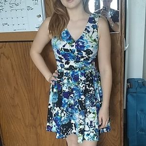 Black white and blue floral dress